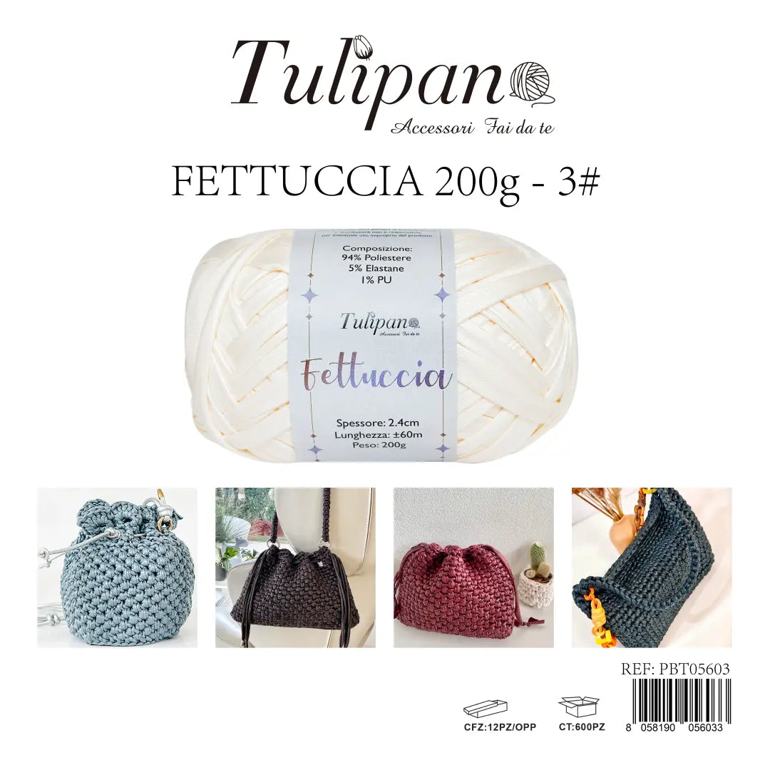 Gomitolo di fettuccia effetto ecopelle Tulipan colore bianco panna (3#), 200g, per borse fai-da-te, articolo PBT05603 - SUNTIMEMODA