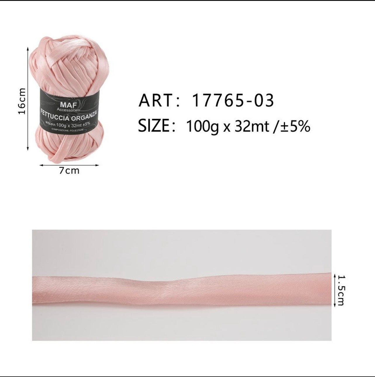 Gomitolo di fettuccia organza rosa da 100g per lavori all'uncinetto, articolo 17765-03 - SUNTIMEMODA