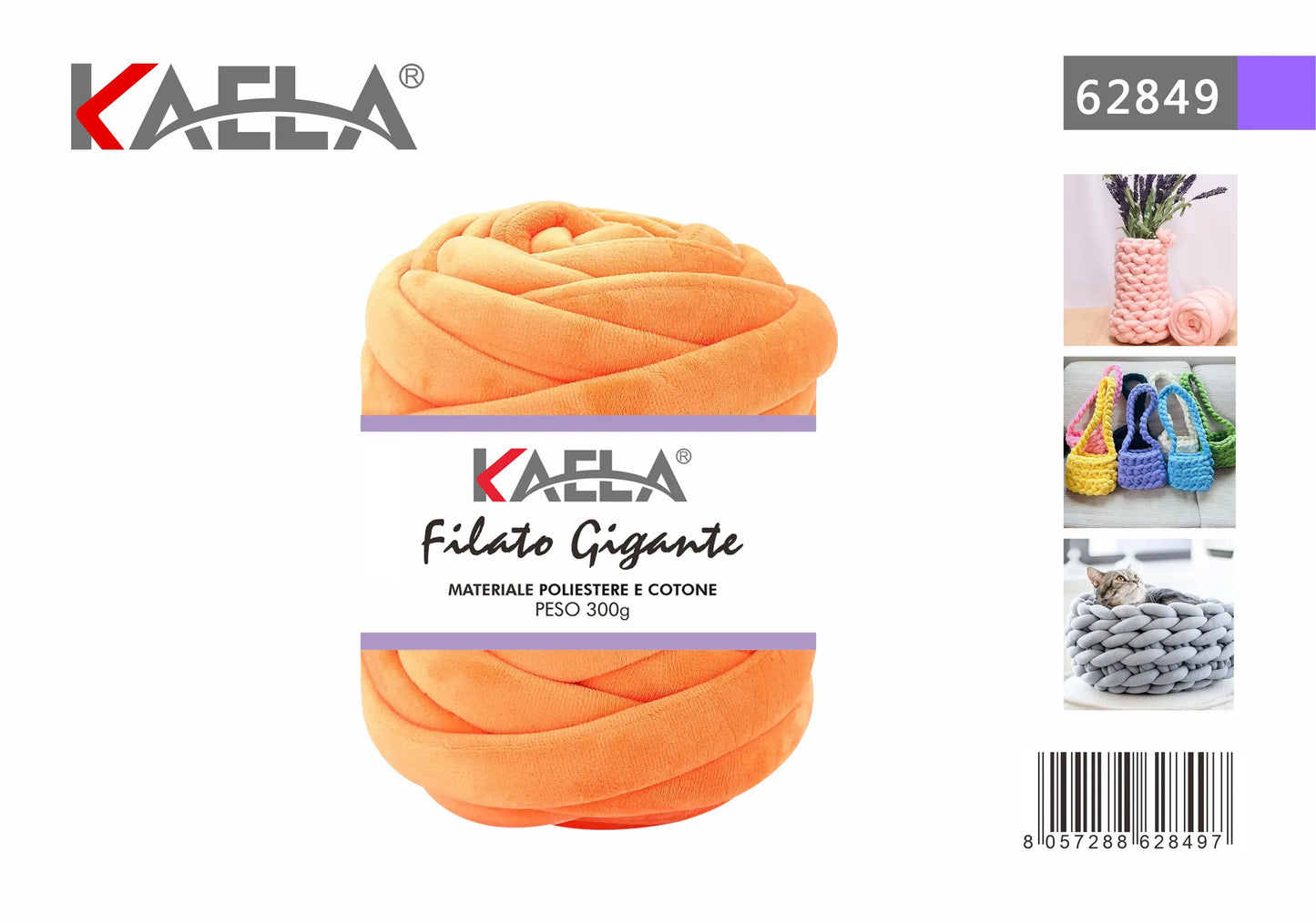 Gomitolo di filato gigante 300g in poliestere arancione per creare borse fatte a mano - Suntime Moda