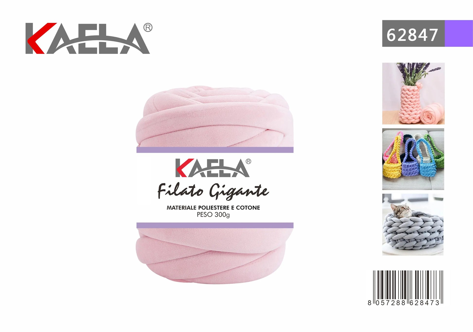 Gomitolo di filato gigante 300g in poliestere baby-rosa per creare borse fatte a mano - Suntime Moda