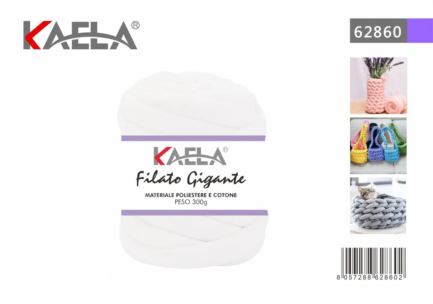 Gomitolo di filato gigante 300g in poliestere bianco per creare borse fatte a mano - Suntime Moda