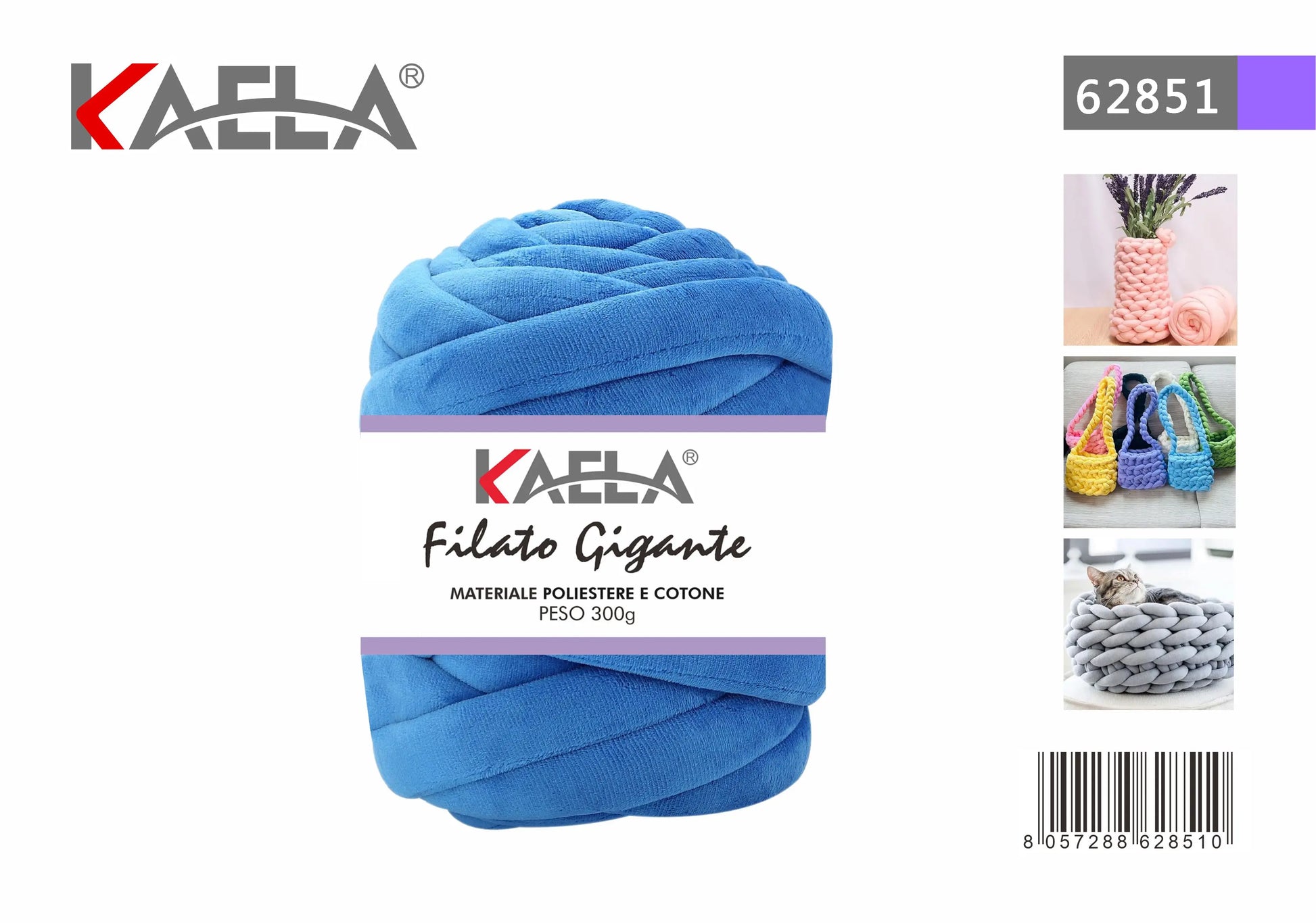 Gomitolo di filato gigante 300g in poliestere blu-cobalto per creare borse fatte a mano - Suntime Moda