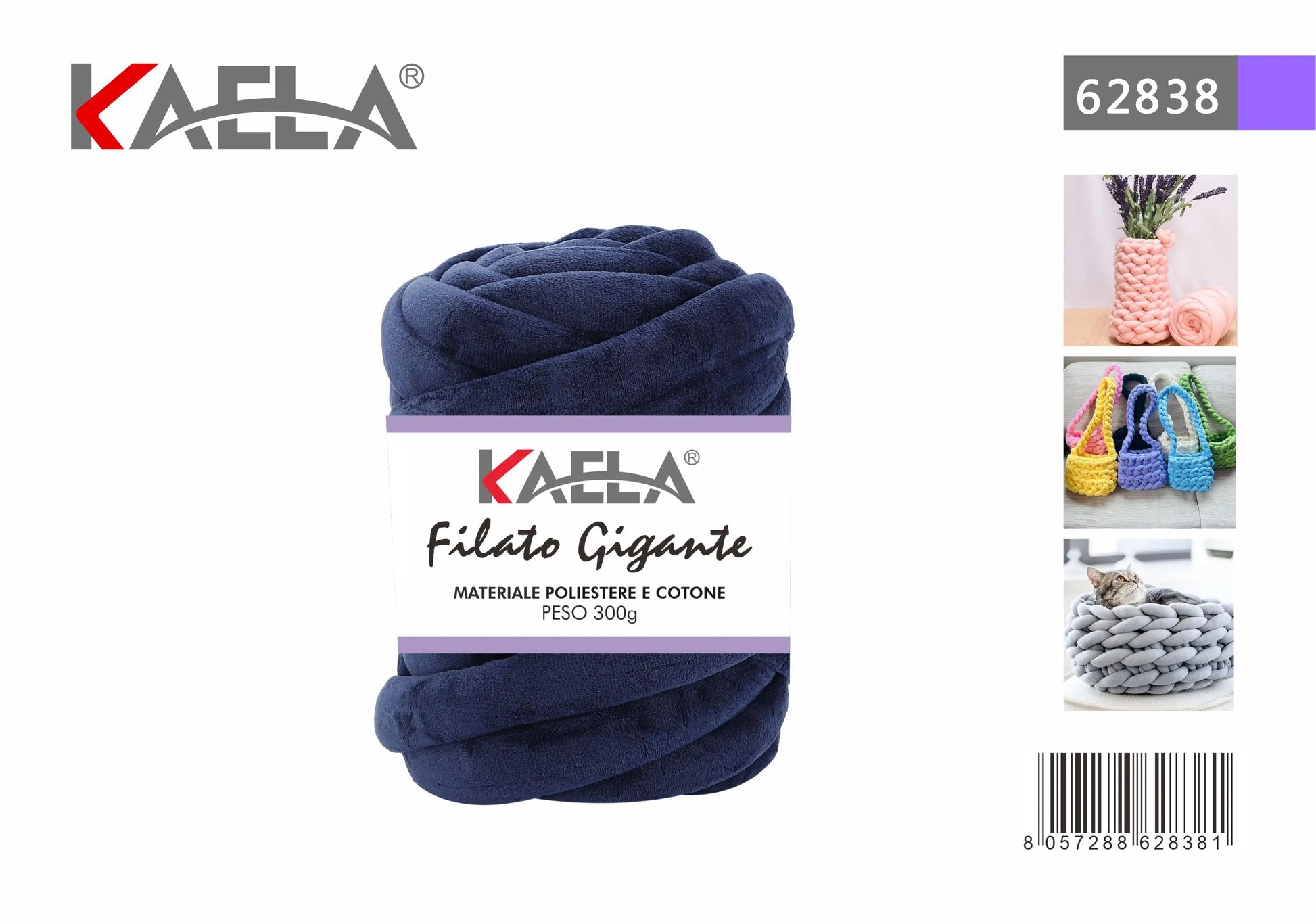 Gomitolo di filato gigante 300g in poliestere blu per creare borse fatte a mano - Suntime Moda