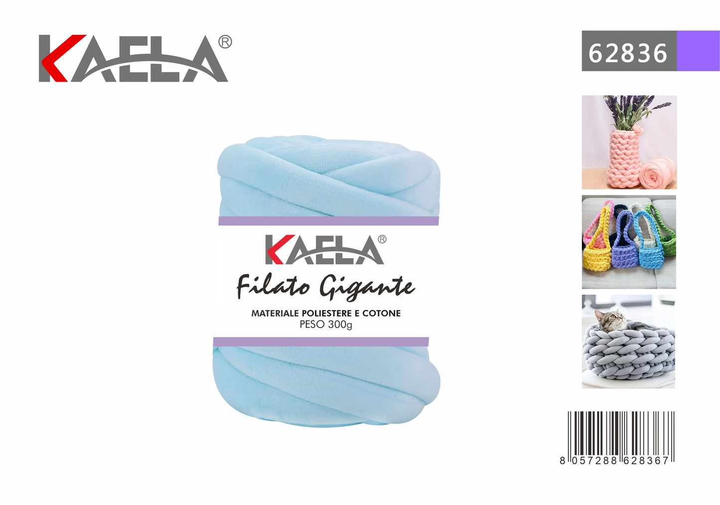 Gomitolo di filato gigante 300g in poliestere celeste per creare borse fatte a mano - Suntime Moda