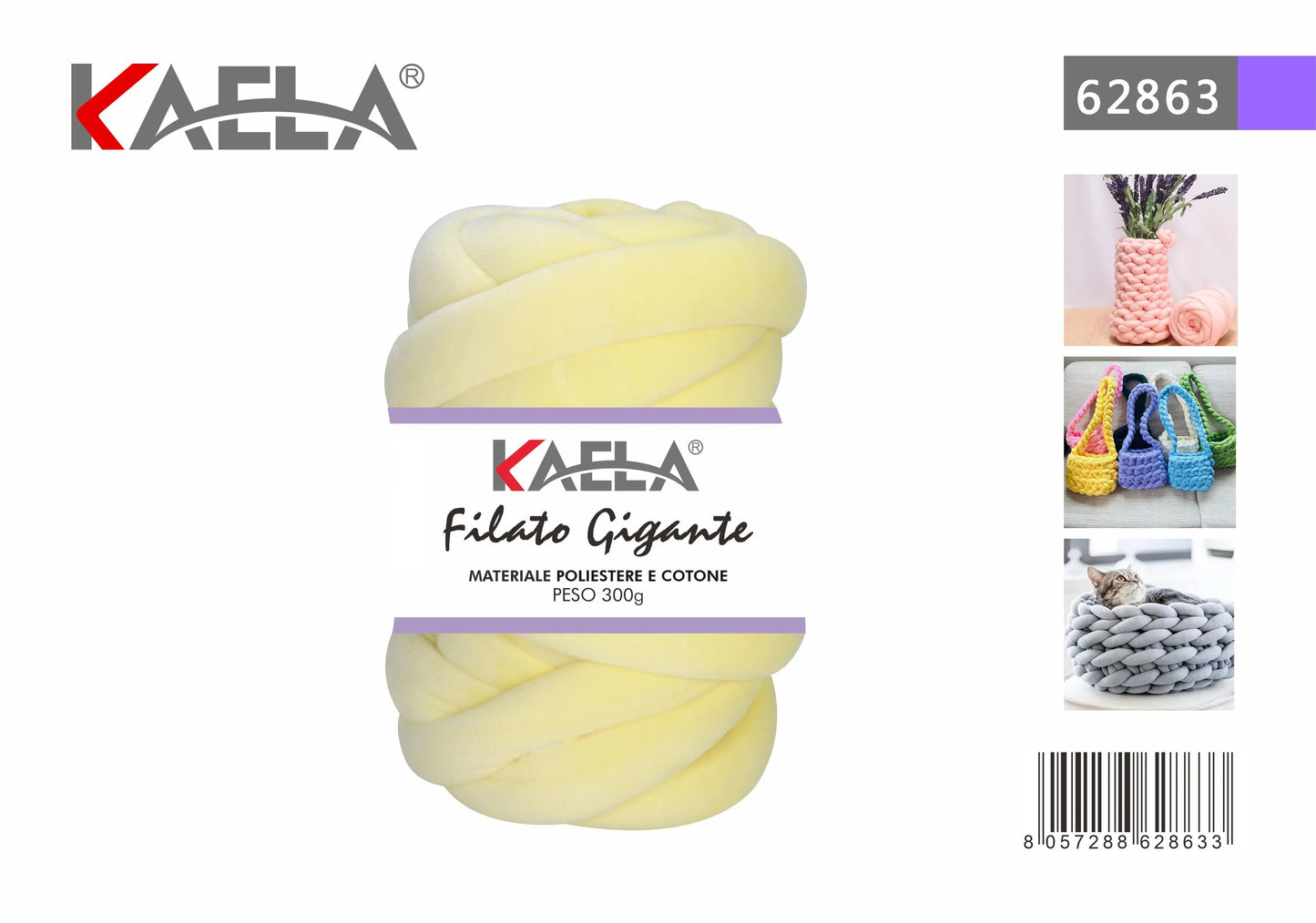 Gomitolo di filato gigante 300g in poliestere giallo-chiaro per creare borse fatte a mano - Suntime Moda