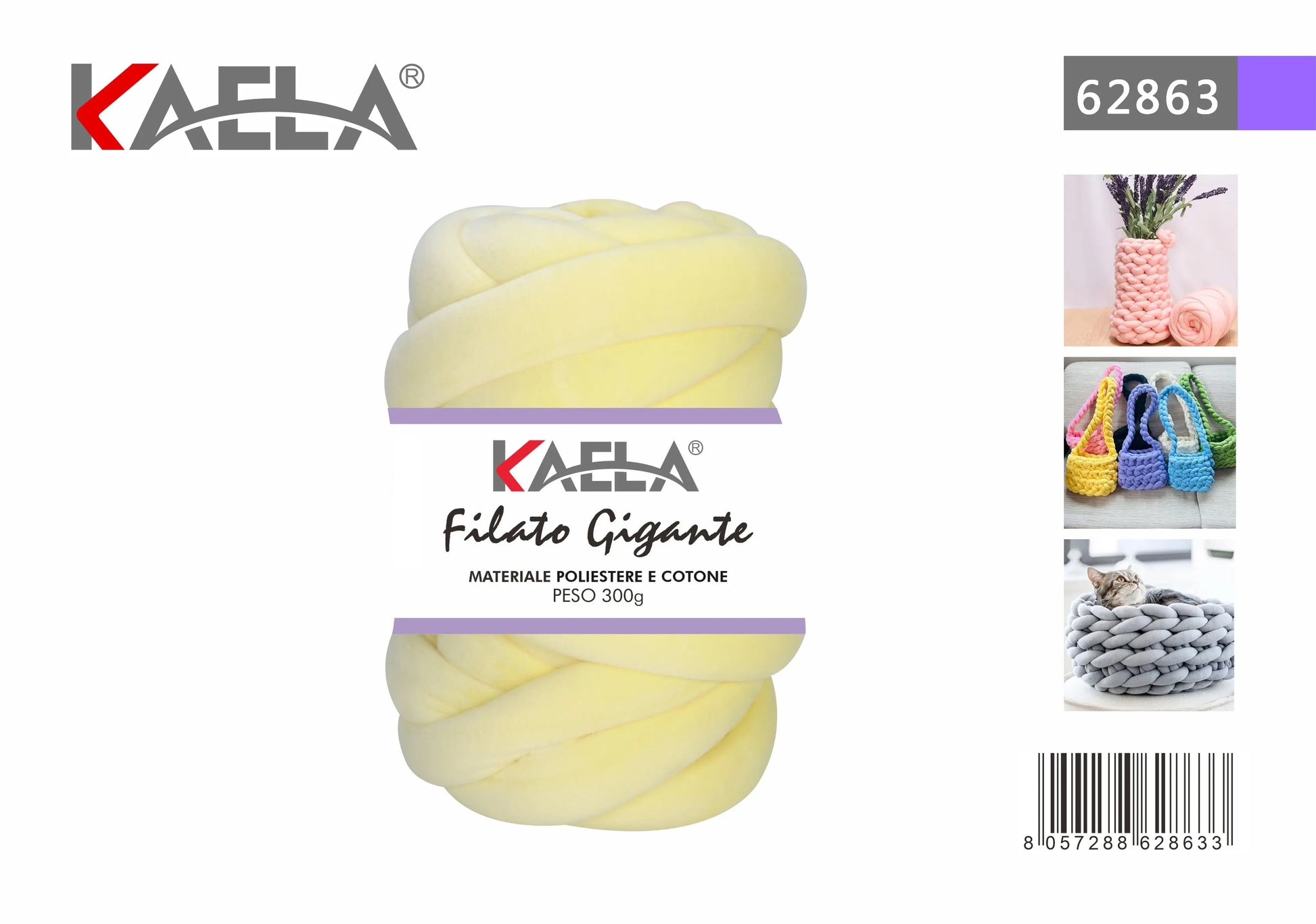 Gomitolo di filato gigante 300g in poliestere giallo-chiaro per creare borse fatte a mano - Suntime Moda