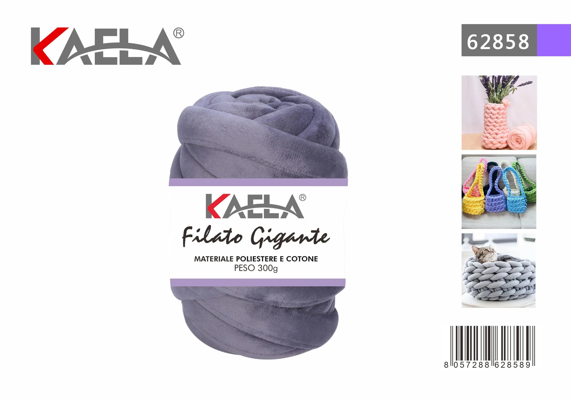 Gomitolo di filato gigante 300g in poliestere grigio-scuro per creare borse fatte a mano - Suntime Moda