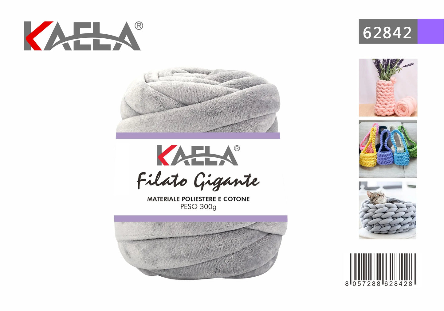 Gomitolo di filato gigante 300g in poliestere grigio per creare borse fatte a mano - Suntime Moda