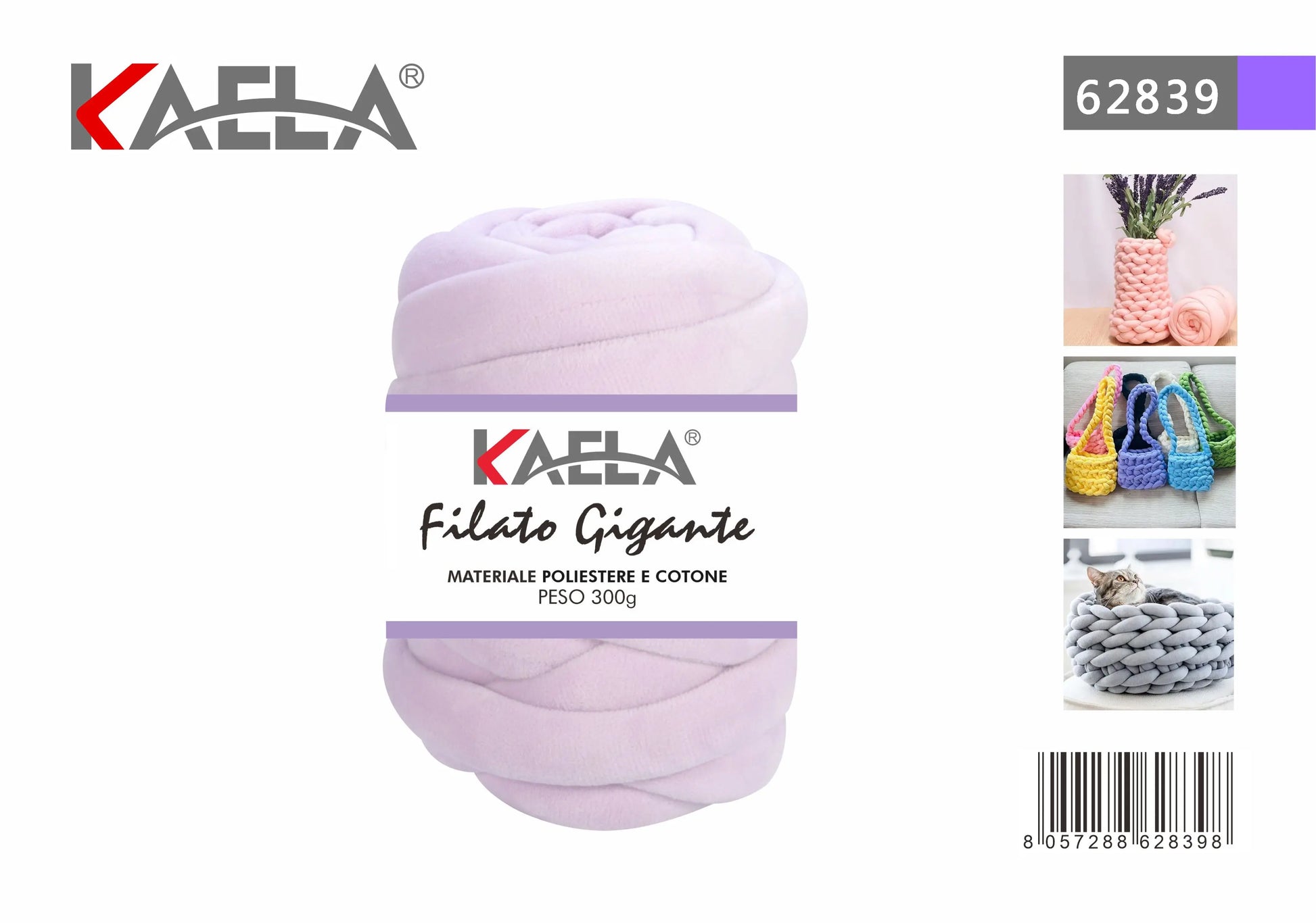 Gomitolo di filato gigante 300g in poliestere lilla per creare borse fatte a mano - Suntime Moda
