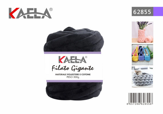 Gomitolo di filato gigante 300g in poliestere nero per creare borse fatte a mano - Suntime Moda