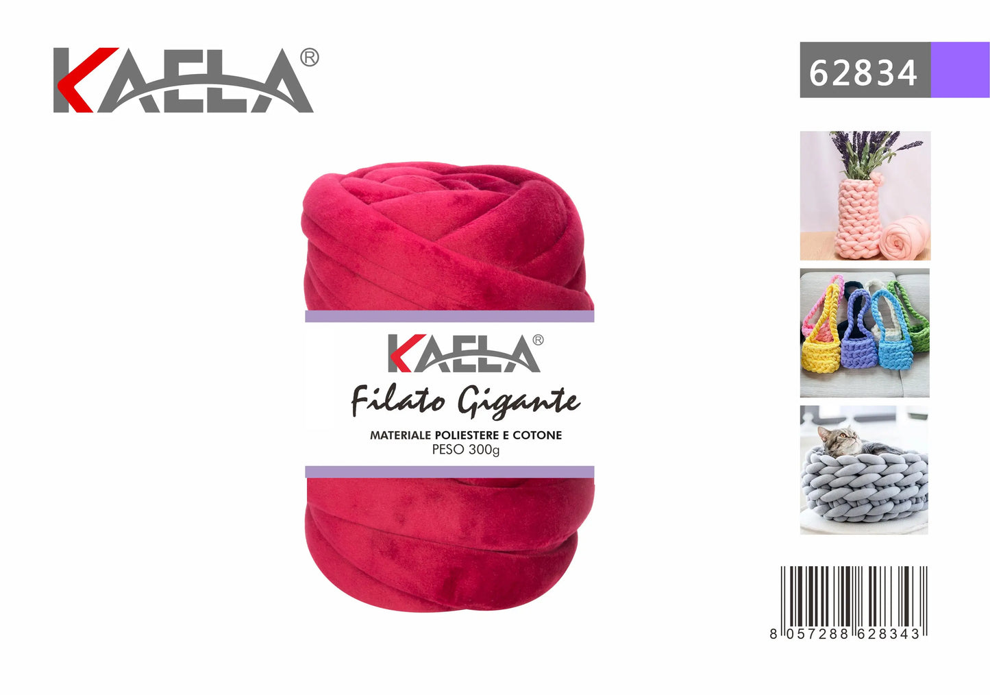 Gomitolo di filato gigante 300g in poliestere rosso-scuro per creare borse fatte a mano - Suntime Moda