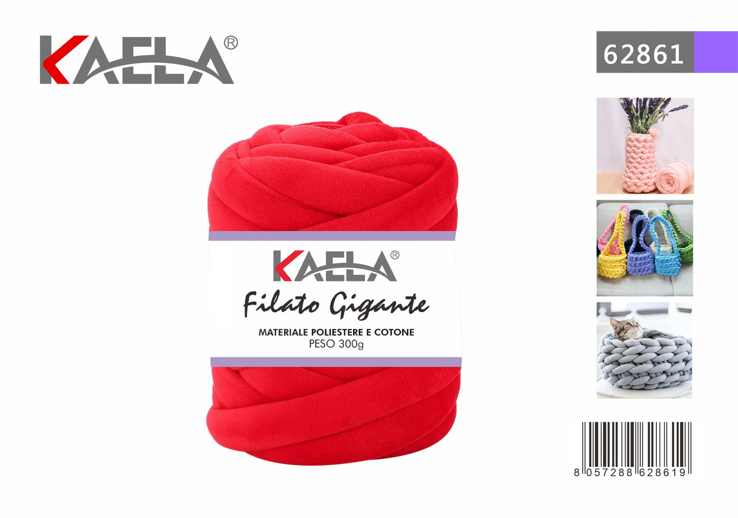 Gomitolo di filato gigante 300g in poliestere rosso per creare borse fatte a mano - Suntime Moda