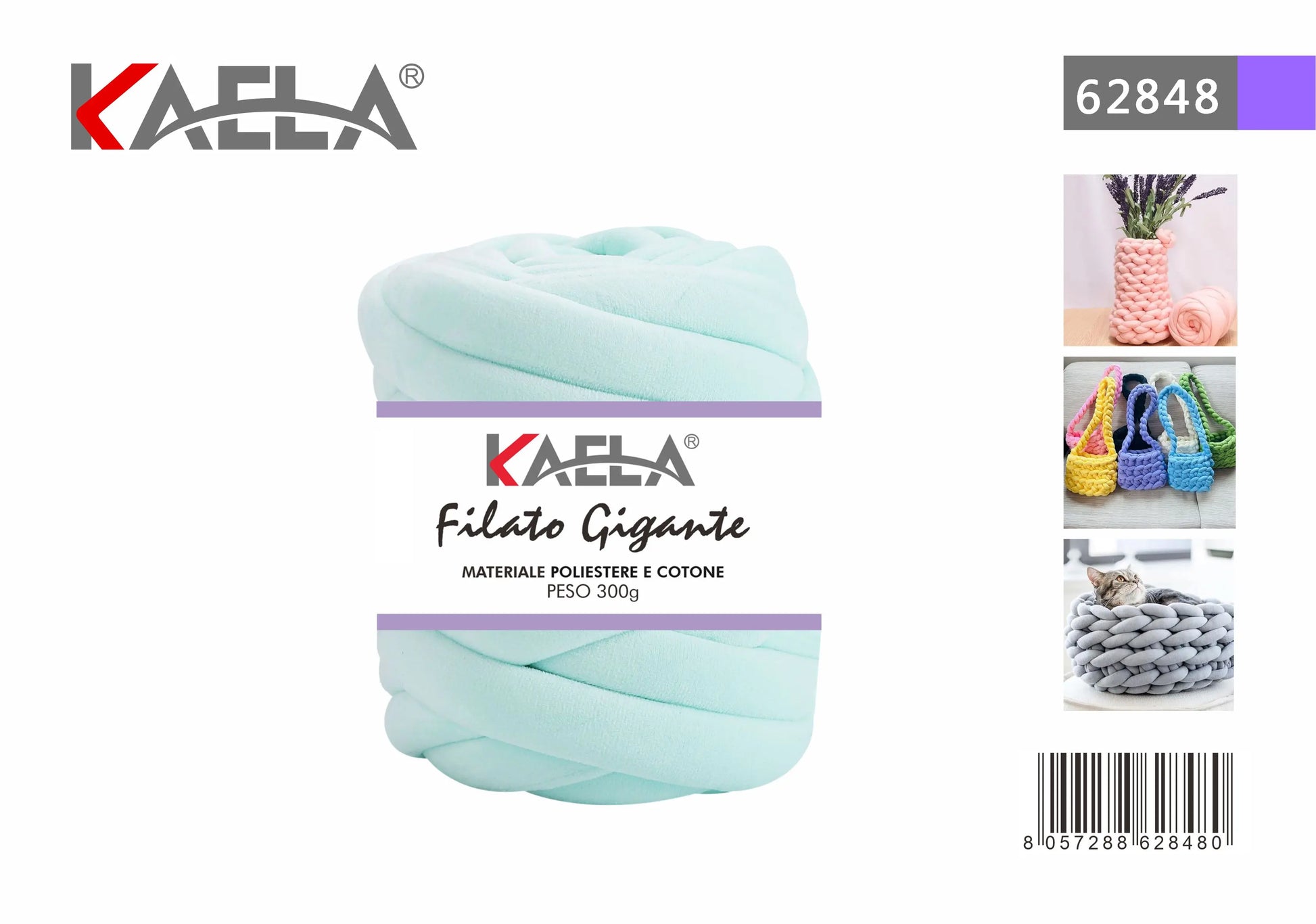 Gomitolo di filato gigante 300g in poliestere verde-acqua per creare borse fatte a mano - Suntime Moda