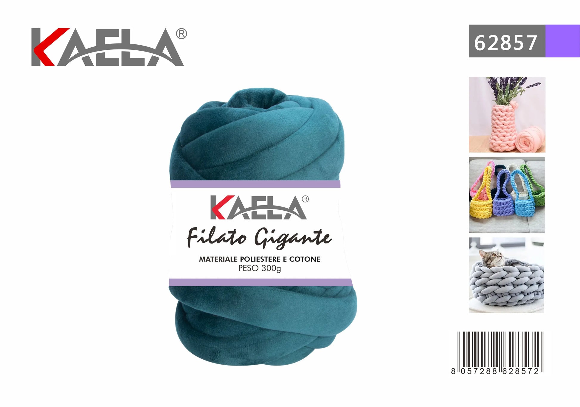 Gomitolo di filato gigante 300g in poliestere verde-petrolio per creare borse fatte a mano - Suntime Moda