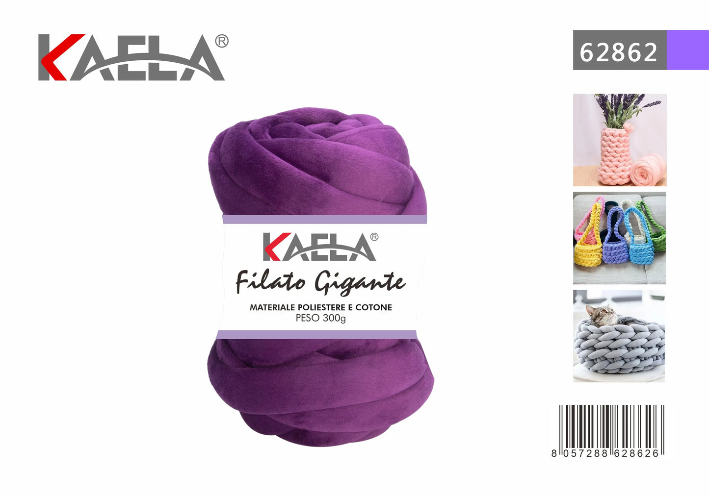 Gomitolo di filato gigante 300g in poliestere viola per creare borse fatte a mano - Suntime Moda