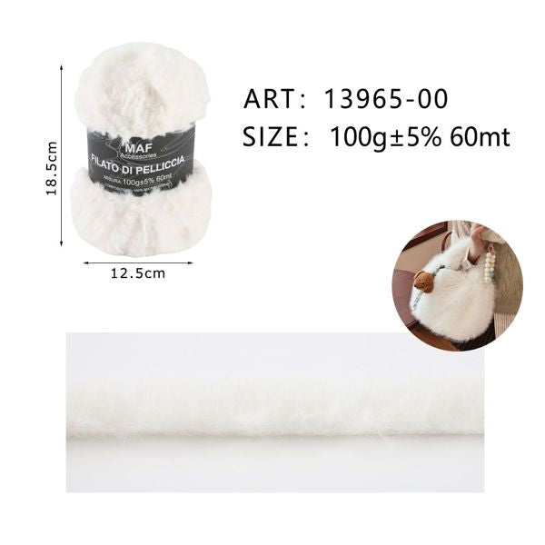 Gomitolo di filato effetto pelliccia bianco MAF Accessories da 100g per lavori all'uncinetto, articolo 13965-00 - SUNTIMEMODA