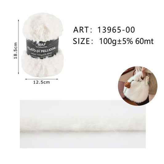 Gomitolo di filato effetto pelliccia bianco MAF Accessories da 100g per lavori all'uncinetto, articolo 13965-00 - SUNTIMEMODA
