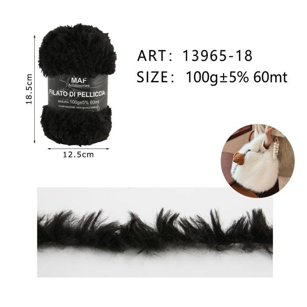 Gomitolo di filato effetto pelliccia nero MAF Accessories da 100g per creazioni a maglia, articolo 13965-18 - SUNTIMEMODA