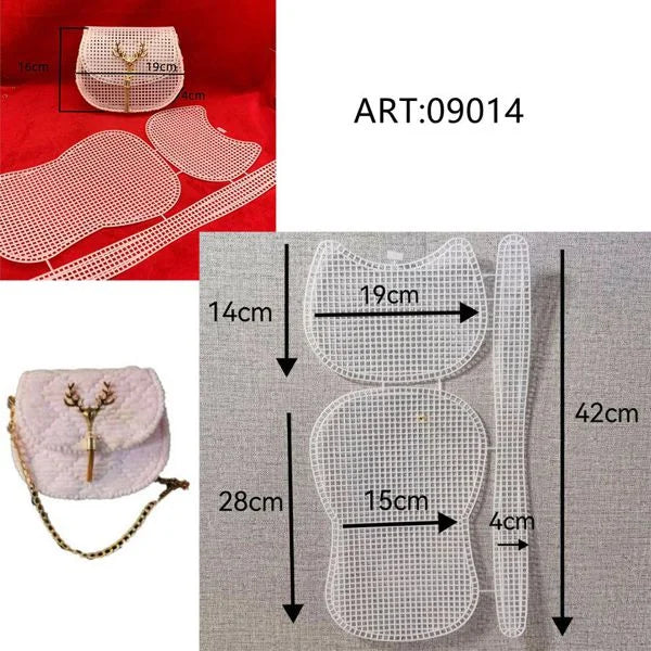 Set 3 pezzi rete plastica canvas per borsa arrotondata: patta curva 19cm, corpo 28cm e fascia laterale - SUNTIMEMODA