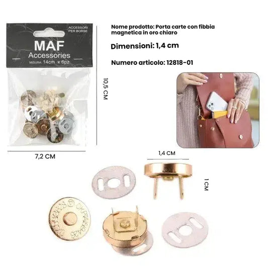 Set 6 bottoni magnetici oro chiaro per chiusura borse e portafogli fai da te - SUNTIMEMODA