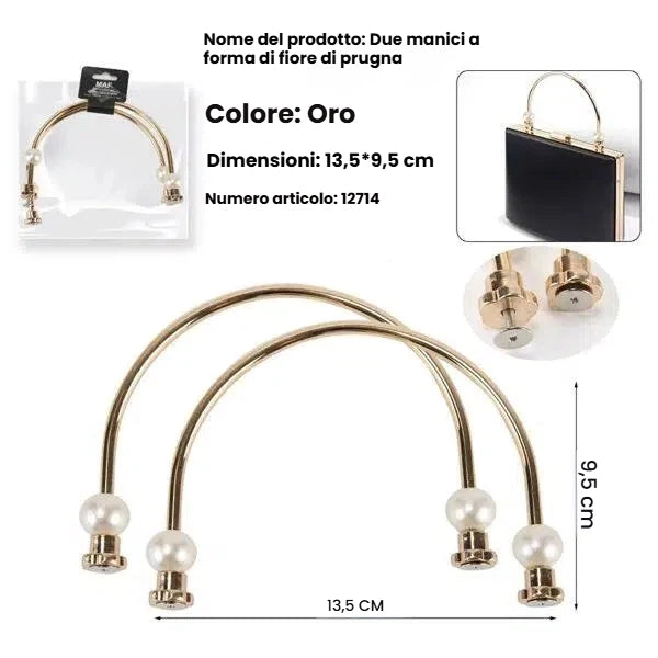 Coppia di manici per borse in metallo oro con perle e viti a forma di fiore 13.5cm - SUNTIMEMODA