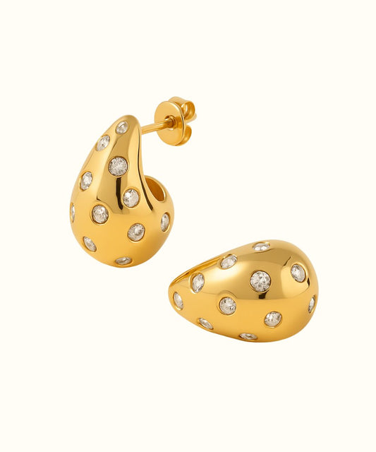 Orecchini pendenti a forma di goccia modello Lux in finitura oro e zirconi - Suntime Moda