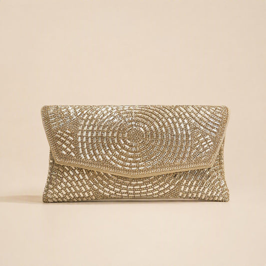 Pochette da sera a busta dorata con perline scintillanti - SUNTIMEMODA