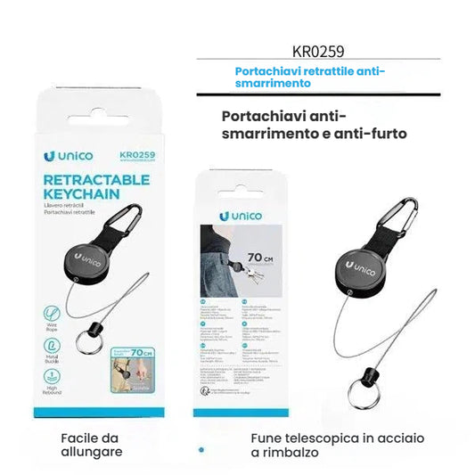 Portachiavi estensibile con gancio in acciaio inossidabile e cordino elastico - Suntime Moda