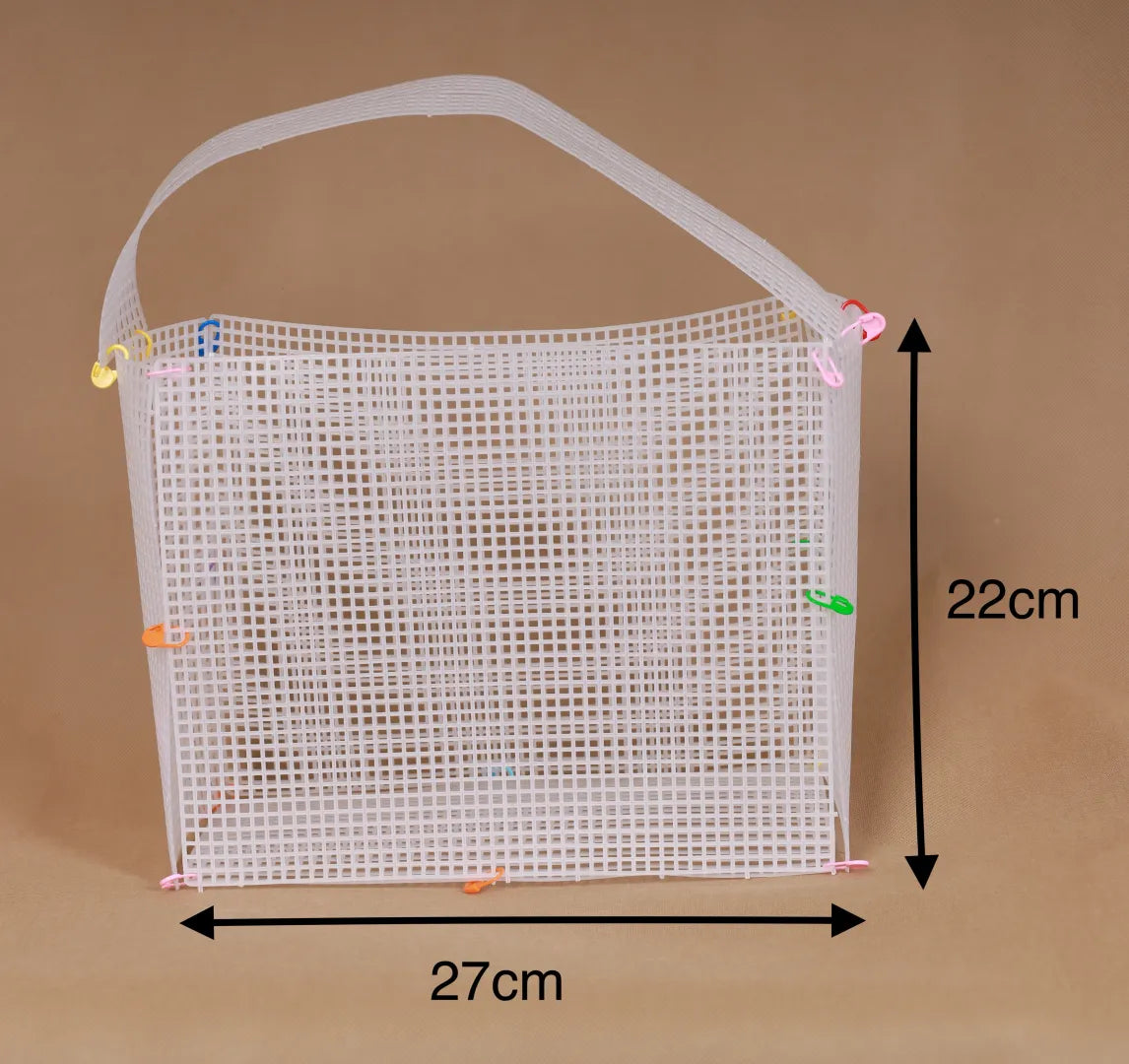 Grande rete in plastica per borse fai-da-te con manico integrato, misura 27 x 22 cm - SUNTIMEMODA