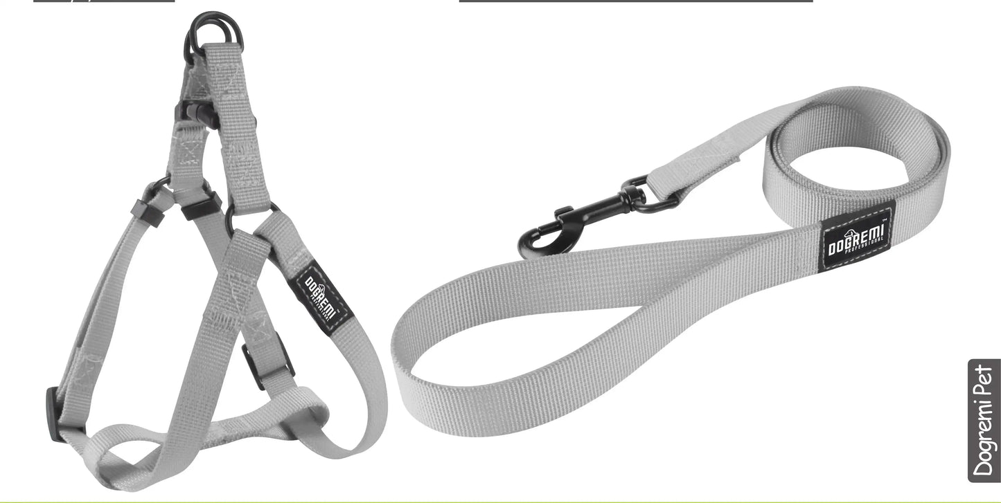Set completo pettorina ad H e guinzaglio grigio larghezza 2.0cm per cani - Suntime Moda