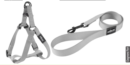 Set completo pettorina ad H e guinzaglio grigio larghezza 2.0cm per cani - Suntime Moda