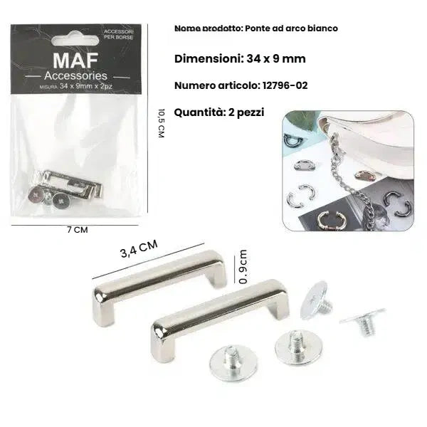 Ponti metallici colore bianco K (argento) per attacco tracolla borsa fai da te - SUNTIMEMODA