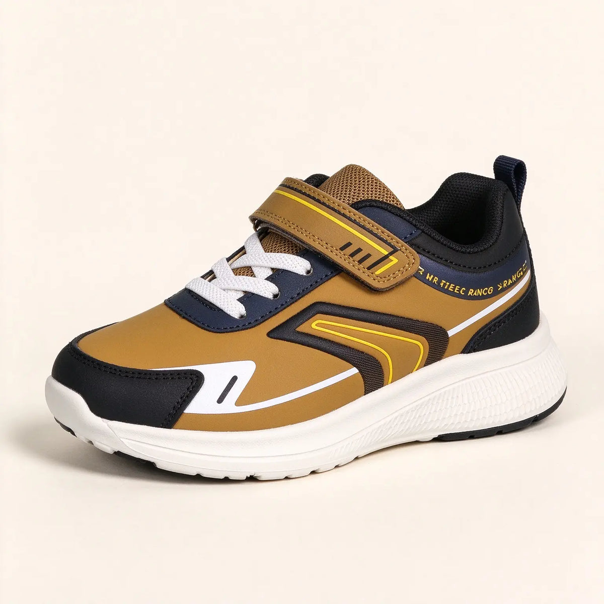 Sneakers sportive da bambino nei colori senape e blu navy con chiusura a strappo e suola bianca ammortizzata, modello VT091-M - SUNTIMEMODA