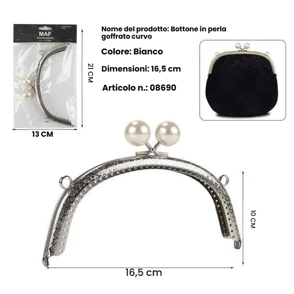 Accessorio per borse argento 16.5 cm con chiusura a bacio in perla - SUNTIMEMODA